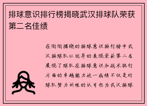 排球意识排行榜揭晓武汉排球队荣获第二名佳绩